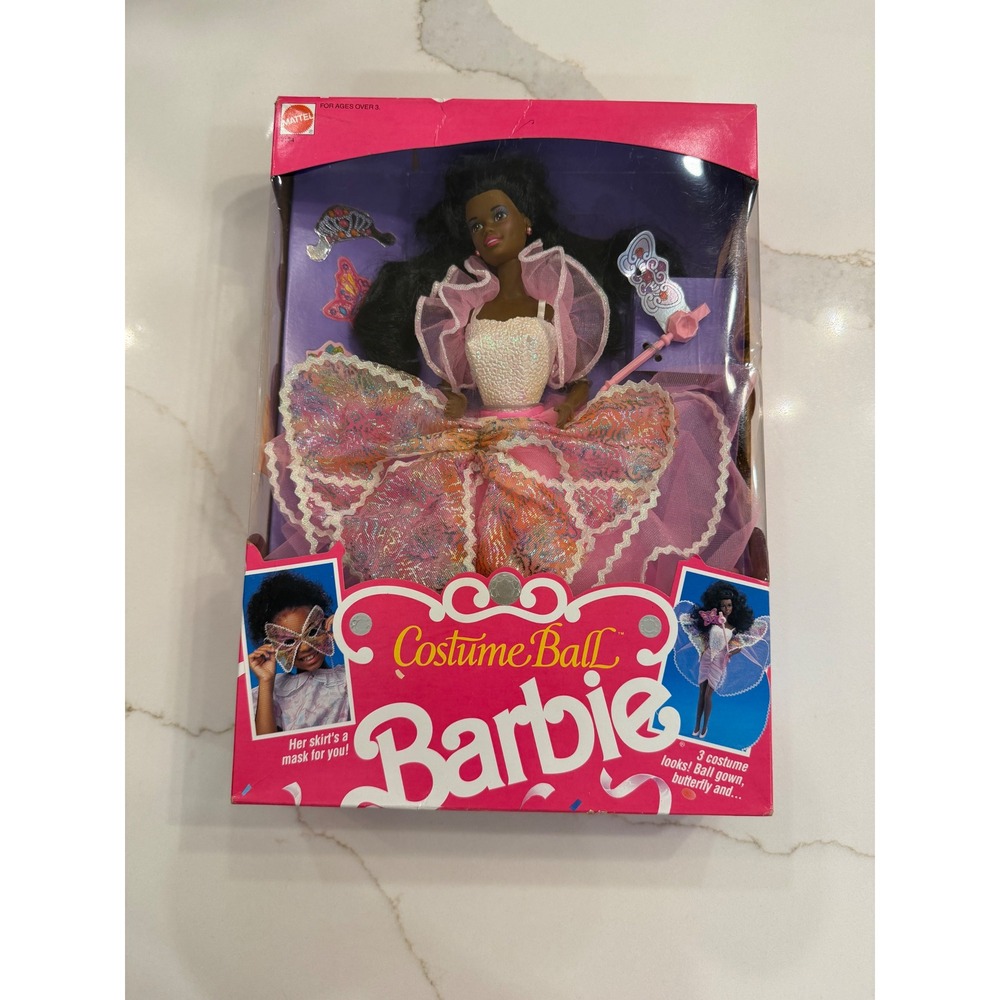 Vintage 1990 Costume Ball Barbie Doll Black Mattel 7134 New In Box 3-in-1 Look